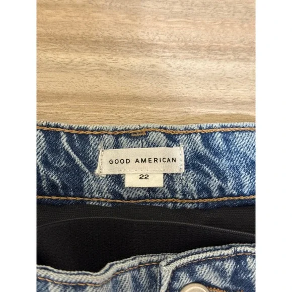 New Good American Women Jeans Indigo Acid Wash 22 Good Ease Solution Wide Leg - Picture 6 of 11